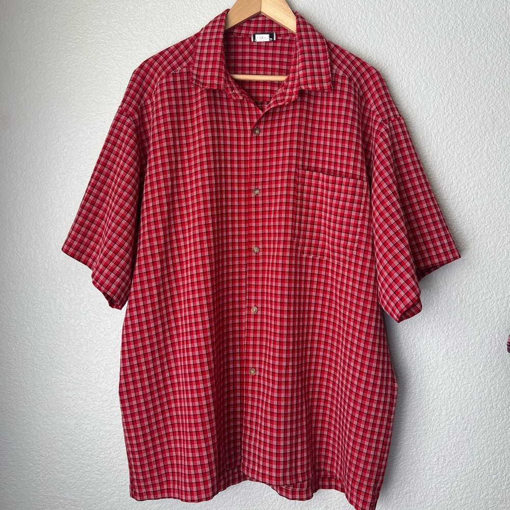 SAGA Men’s Red Short Sleeve Plaid Shirt, 2X